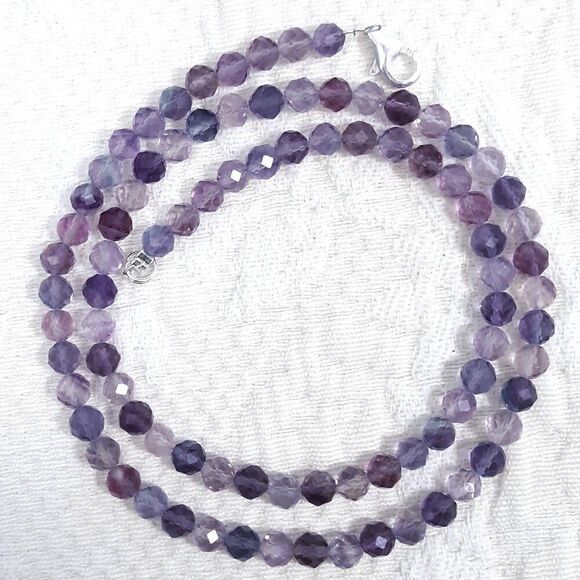🆕️ 18" Colorful Purple Fluorite Beaded Crystal Stone Necklace blue pink gray - Picture 1 of 8